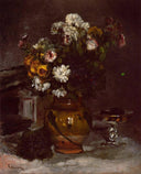Flowers in a Vase and a Glass of Champagne by Pierre-Auguste Renoir — hand-painted botanical oil painting reproduction on canvas