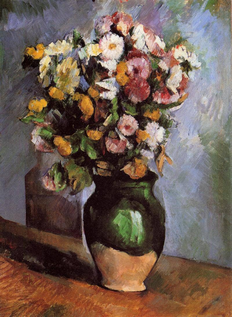 Flowers in an Olive Jar by Paul Cezanne — hand-painted botanical oil painting reproduction on canvas