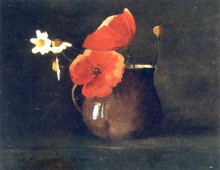 Flowers in green vase - Odilon Redon