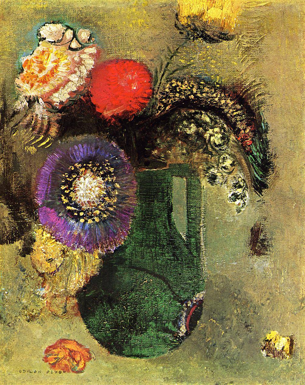 Flowers in Green Vase with Handles - Odilon Redon