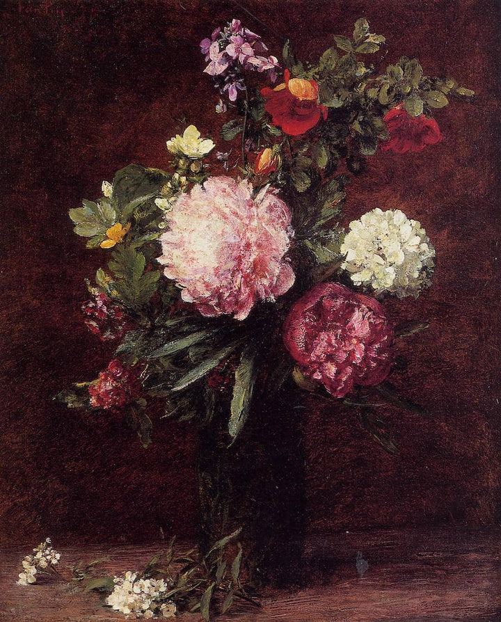 Flowers Large Bouquet with Three Peonies by Henri Fantin-Latour — hand-painted botanical oil painting reproduction on canvas