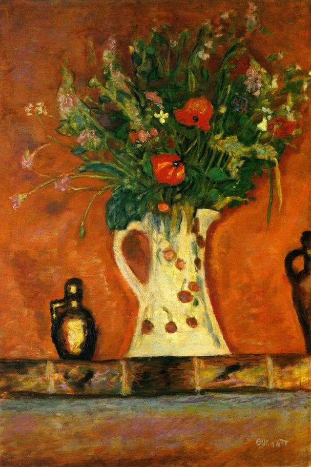 Flowers on a Mantlepiece by Pierre Bonnard — hand-painted botanical oil painting reproduction on canvas