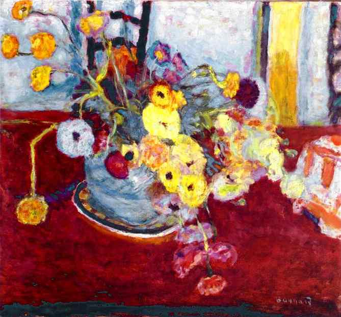 Flowers on a Red Carpet by Pierre Bonnard — hand-painted photography oil painting reproduction on canvas