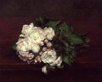Flowers, White Roses by Henri Fantin-Latour — hand-painted botanical oil painting reproduction on canvas