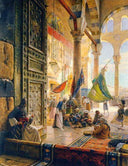 Forecourt of the Ummayad Mosque, Damascus by Gustav Bauernfeind — religious oil painting wall art, Orientalism