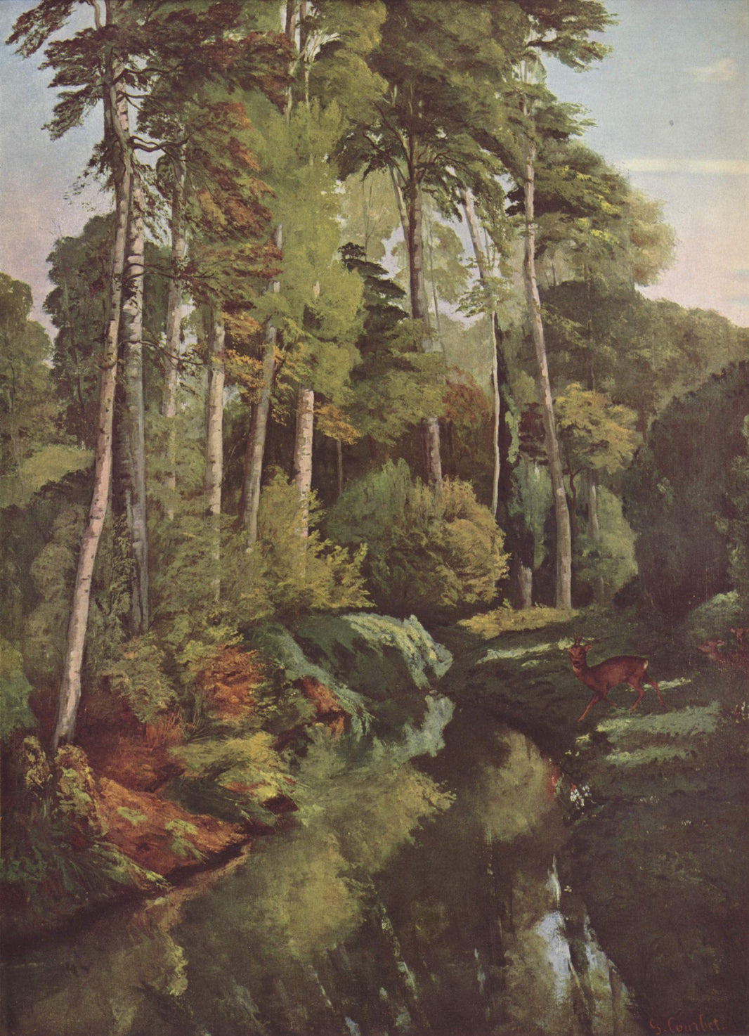 Forest Brook with Deer by Gustave Courbet — hand-painted animal oil painting reproduction on canvas