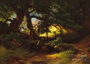 Forest section with lumberjack by Knud Baade — forest oil painting wall art, Romanticism