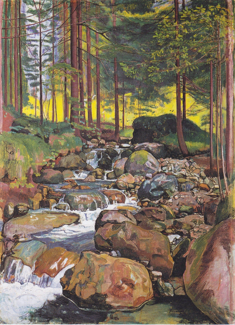 Forest with a mountain stream on gallery wrap