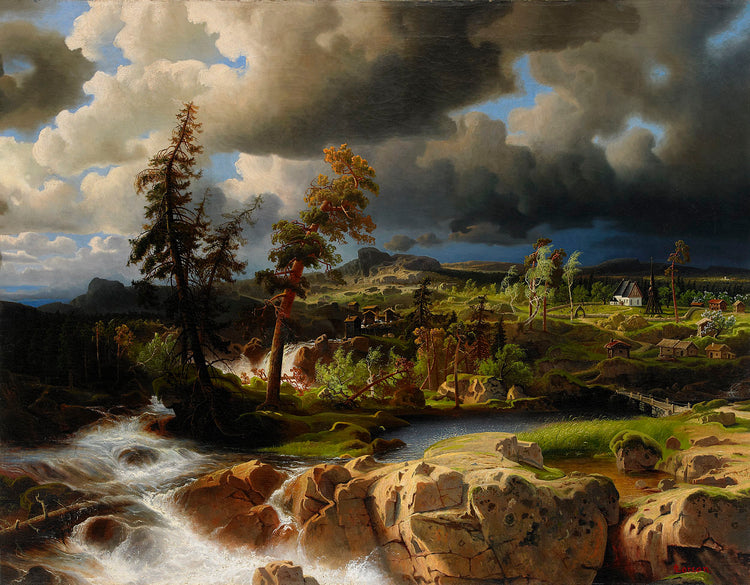 Dramatic landscape with figures and mills - Marcus Larson