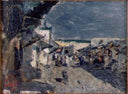 Market And houses by Marià Fortuny — hand-painted architectural oil painting reproduction on canvas