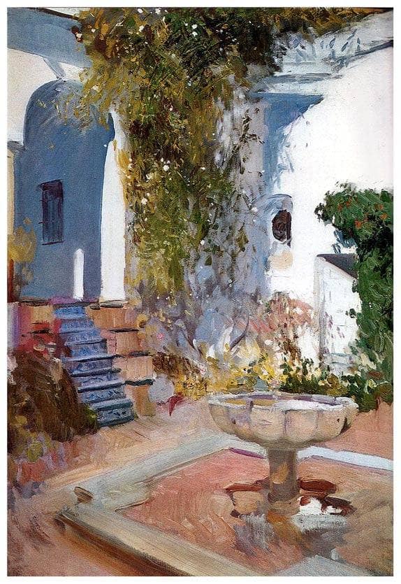 Fountain at the Alcázar in Seville by Joaquín Sorolla — hand-painted architectural oil painting reproduction on canvas