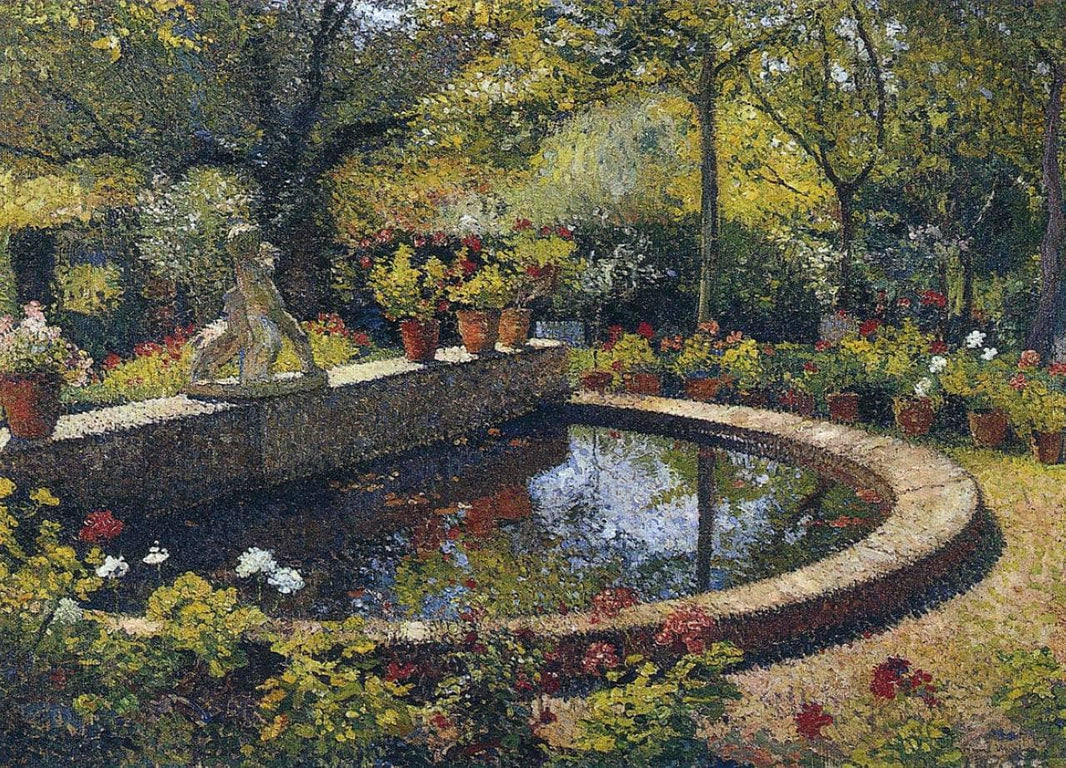 Fountain in My Garden by Henri Martin — hand-painted botanical oil painting reproduction on canvas