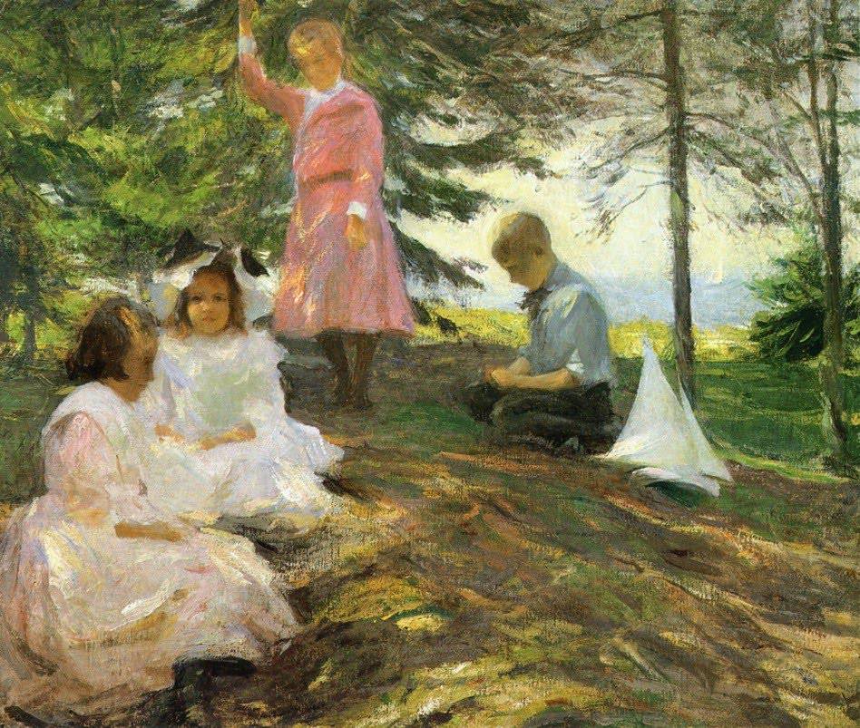 Four Children at North Haven by Frank W. Benson, hand-painted eco oil painting reproduction on canvas