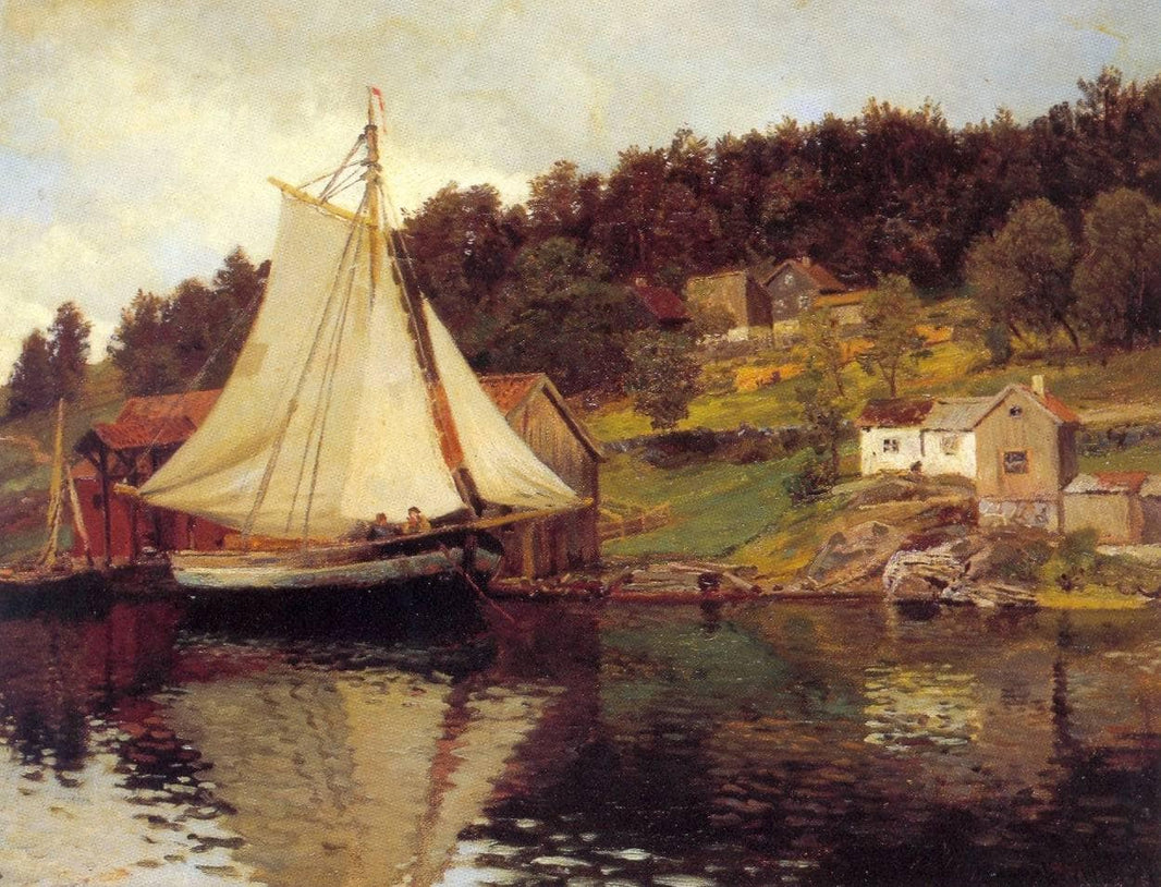 Fra Sandvika by Hans Gude — hand-painted landscape oil painting reproduction on canvas