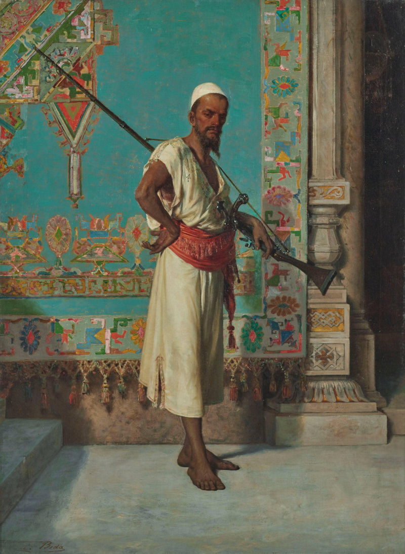 Portrait of an oriental with a gun on gallery wrap