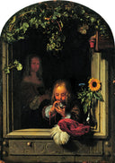 Boy Blowing Bubbles by Frans van Mieris the Elder — life oil painting wall art, Baroque