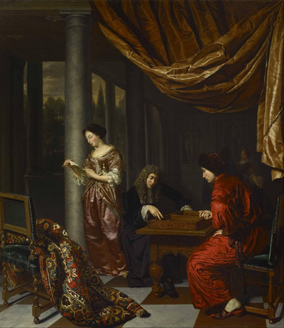 Interior with Figures Playing Tric-trac by Frans van Mieris the Elder — oil painting reproduction