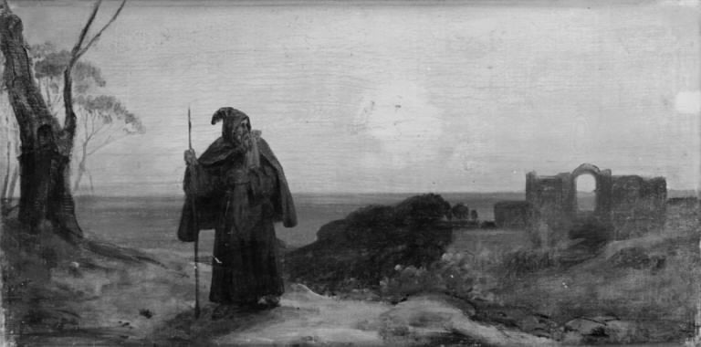 Evening Landscape with an Old Monk by Franz Ludwig Catel, hand-painted landscape oil painting reproduction on canvas