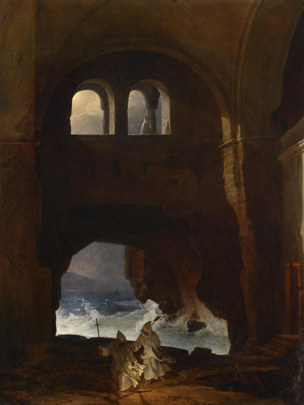 Monks in a monastery courtyard