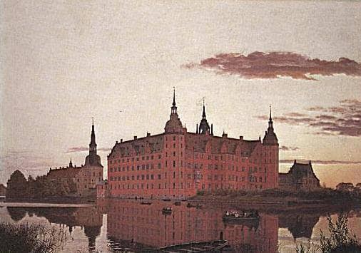 Frederiksborg Palace in the Evening Light by Christen Kobke — hand-painted architectural oil painting reproduction on canvas