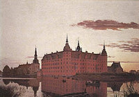Frederiksborg Palace in the Evening Light by Christen Kobke — hand-painted architectural oil painting reproduction on canvas