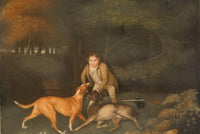 Freeman, the Earl of Clarendon's Gamekeeper, With a Dying Doe and Hound by George Stubbs — hand-painted animal oil painting reproduction on canvas