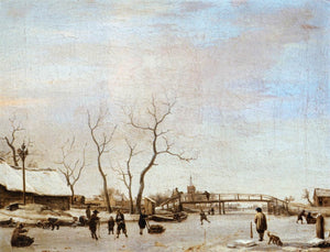 Frozen Canal with Skaters and Hockey Players - Adriaen van de Velde