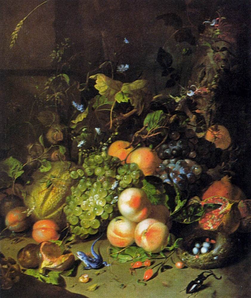 Fruit, a Nest and Insects in a Wood - Rachel Ruysch