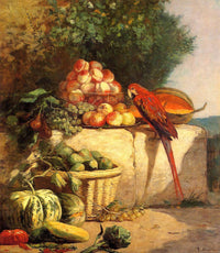 Fruit and Vegetables with a Parrot by Eugene Boudin — hand-painted animal oil painting reproduction on canvas