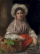 Fruit seller; costume of Normandy by Eleuterio Pagliano — female oil painting wall art, Romanticism
