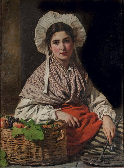 Fruit seller; costume of Normandy by Eleuterio Pagliano — oil painting reproduction