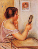 Gabrielle Holding a Mirror with a Portrait of Coco by Pierre-Auguste Renoir — hand-painted portrait oil painting reproduction on canvas