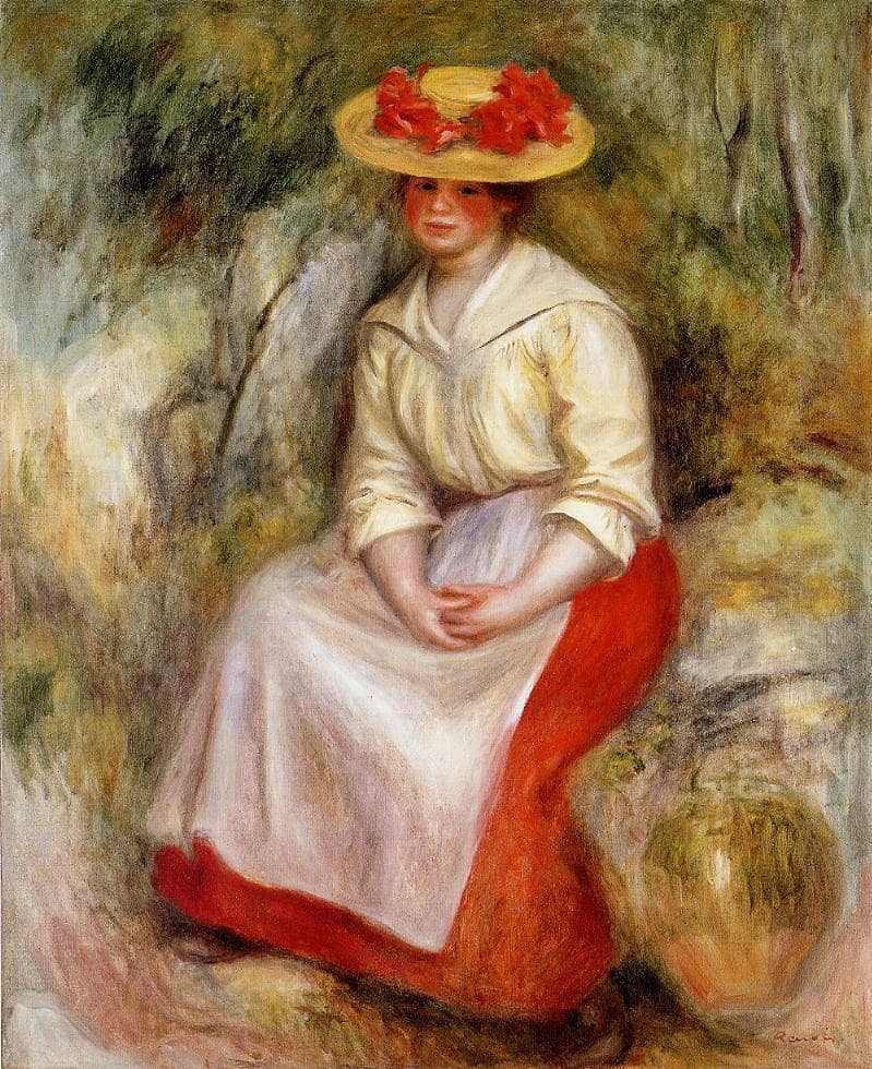 Gabrielle in a Straw Hat by Pierre-Auguste Renoir — hand-painted portrait oil painting reproduction on canvas