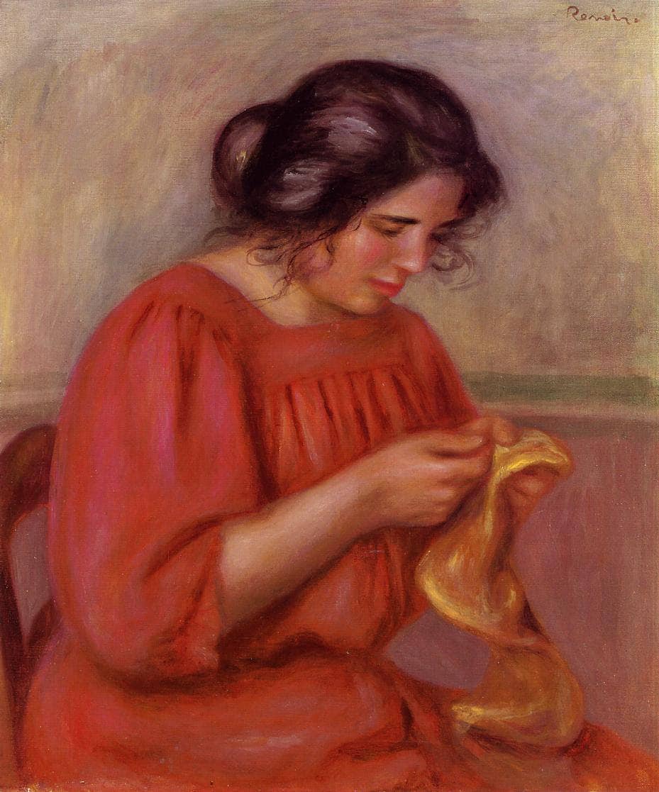 Gabrielle Mending by Pierre-Auguste Renoir — hand-painted portrait oil painting reproduction on canvas