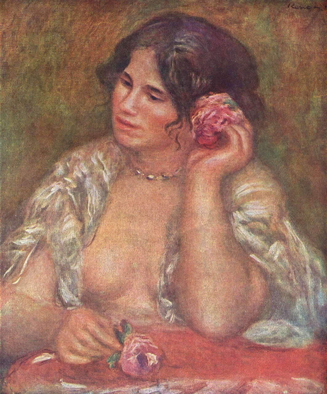 Gabrielle with a Rose by Pierre-Auguste Renoir — hand-painted portrait oil painting reproduction on canvas