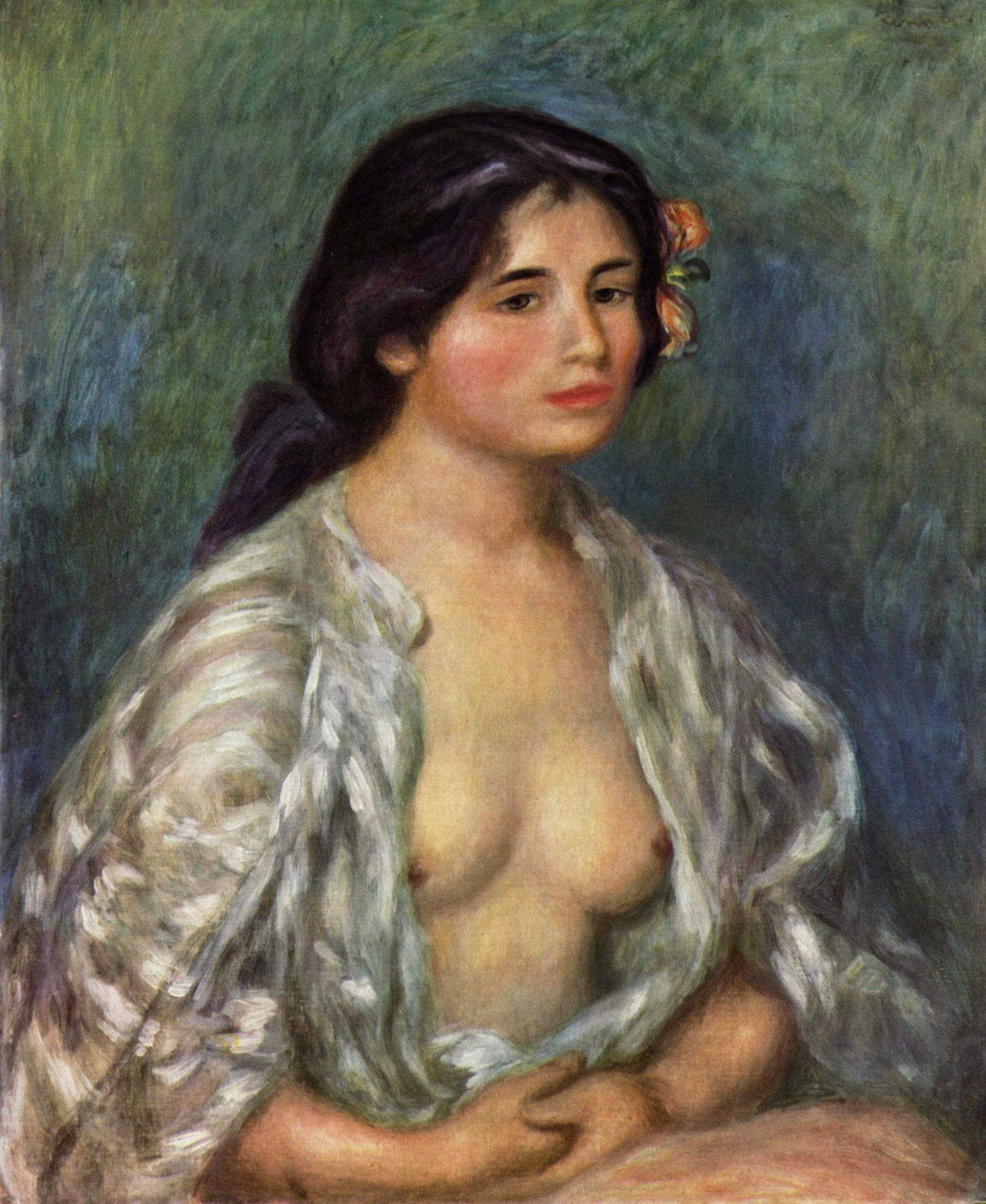 Gabrielle with open blouse - Pierre-Auguste Renoir