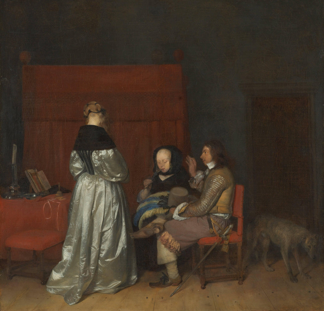 Gallant Conversation (The Paternal Admonition) by Gerard Terborch — hand-painted portrait oil painting reproduction on canvas