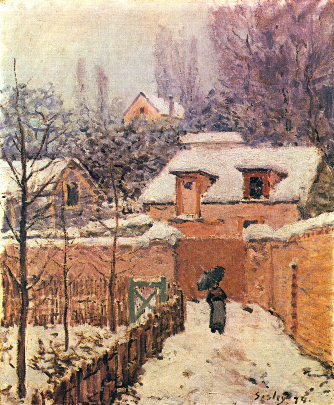 Garden in Louveciennes in the Snow by Alfred Sisley — hand-painted botanical oil painting reproduction on canvas
