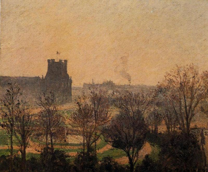 Garden of the Louvre Fog Effect by Camille Pissarro — hand-painted botanical oil painting reproduction on canvas