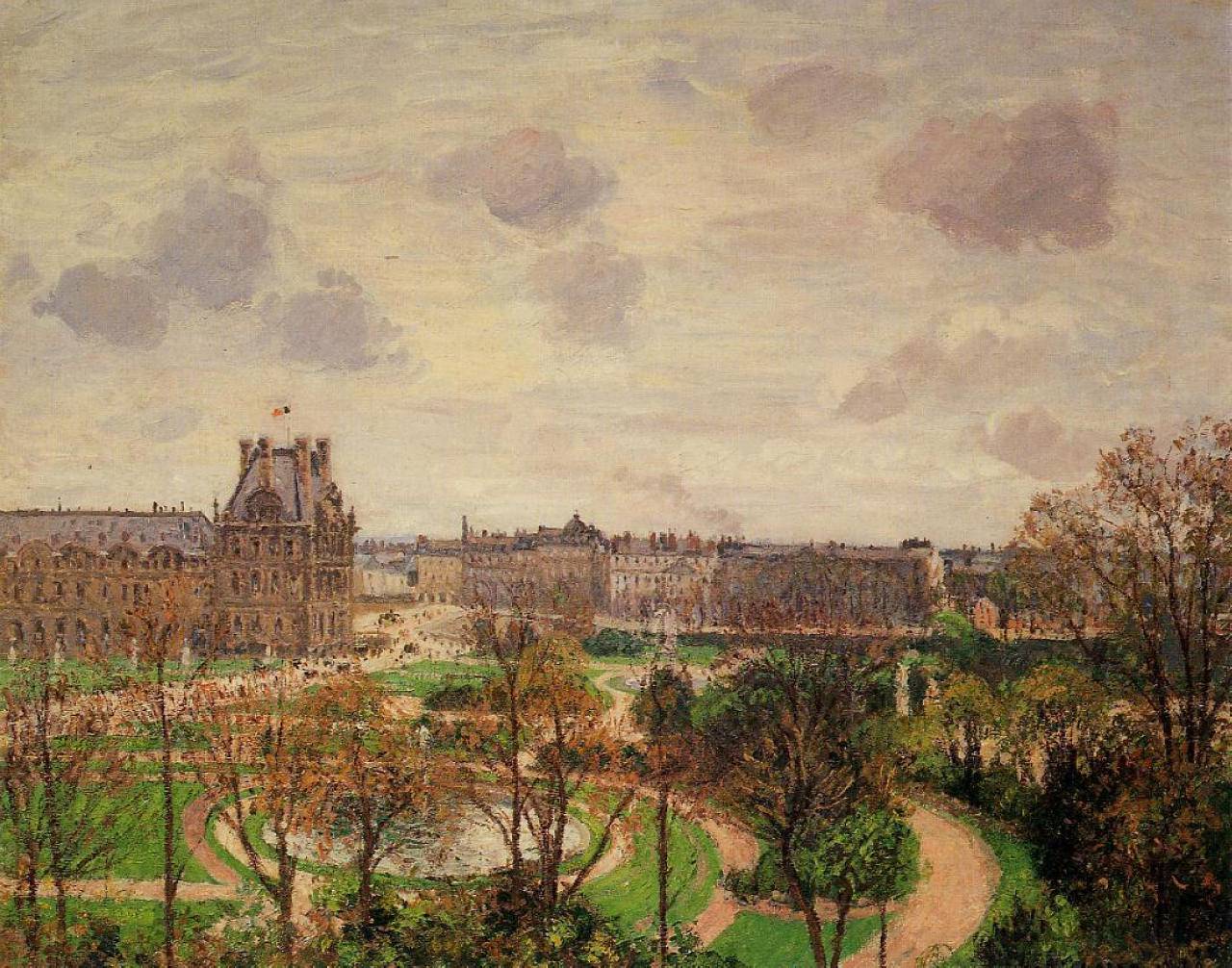 Garden of the Louvre Morning, Grey Weather - Camille Pissarro