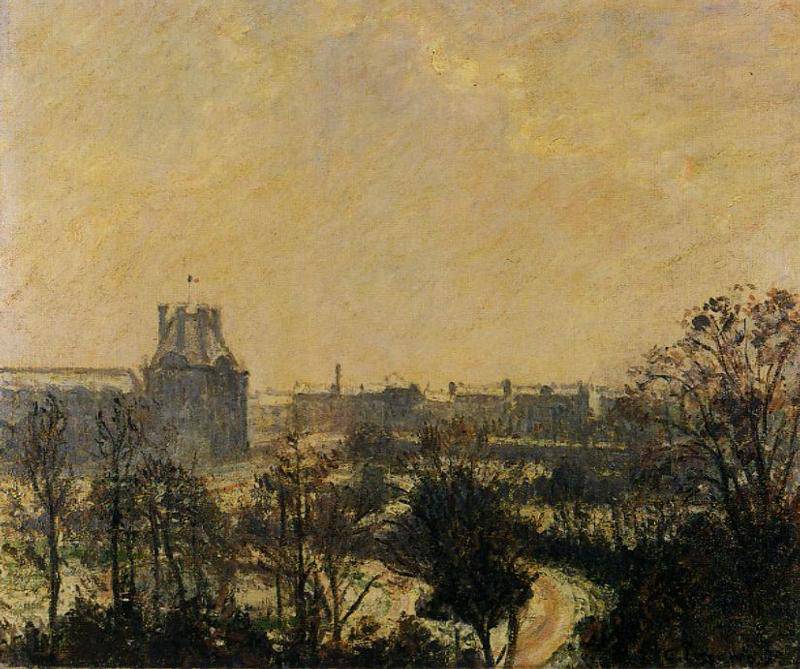 Garden of the Louvre Snow Effect - Camille Pissarro