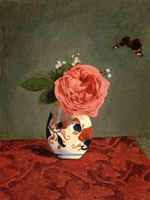 Garden Rose and Blue Forget Me Nots in a Vase - Gustave Caillebotte