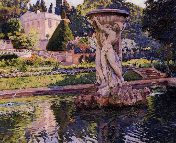 Garden with Villa and Fountain by Theo van Rysselberghe — hand-painted botanical oil painting reproduction on canvas