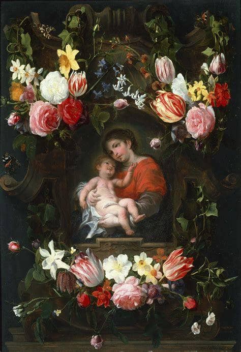 Garland of Flowers with Madonna and Child by Daniel Seghers — hand-painted cultural oil painting reproduction on canvas