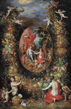 Garland of Fruit Surrounding a Depiction of Cybele Receiving Gifts from Personifications of the Four Seasons - Jan Brueghel the Elder