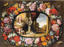 Garland With The Vision Of Saint Anthony Of Padua by Juan van der Hamen — flower oil painting wall art, Baroque