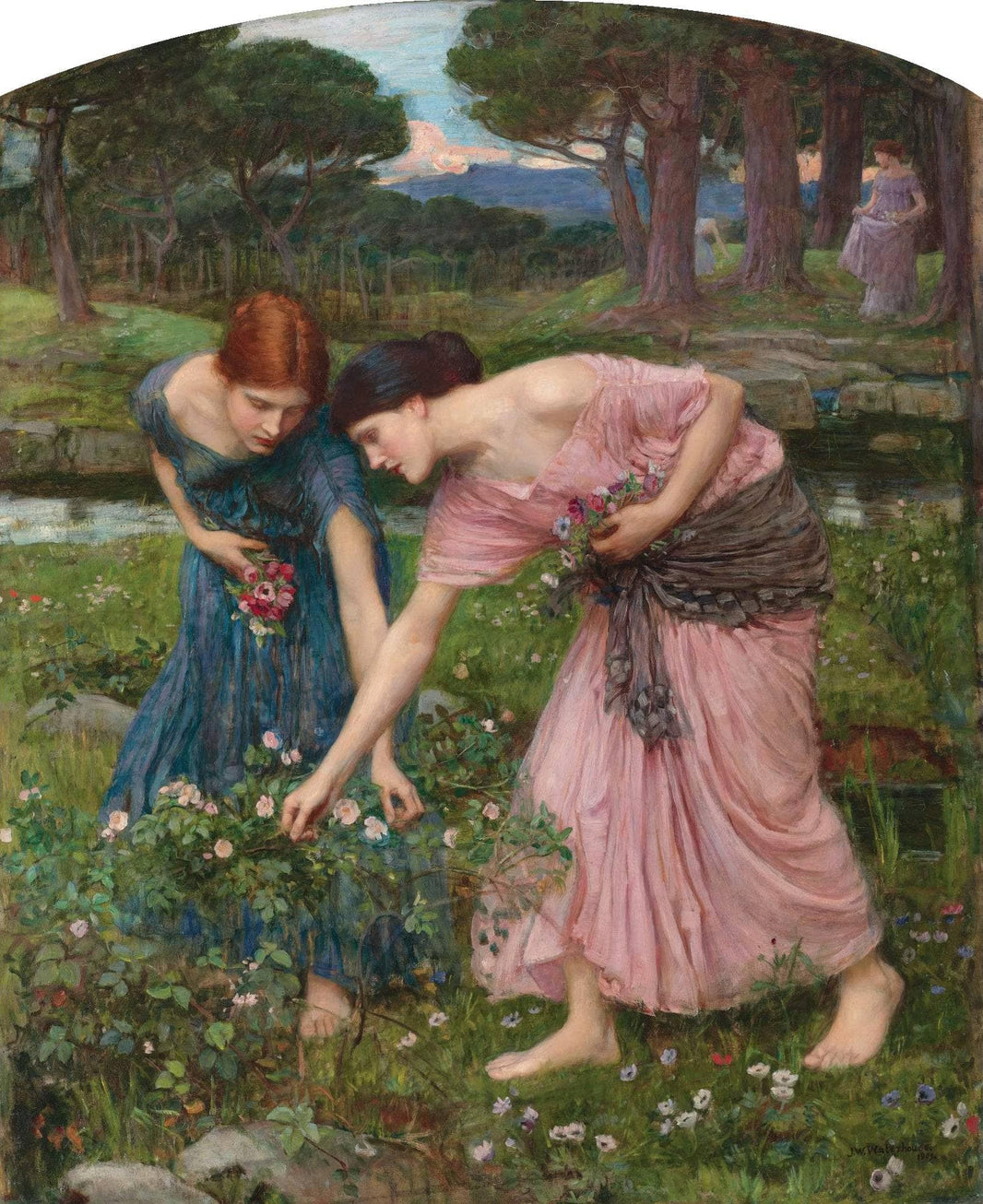 Gather Ye Rosebuds While Ye May by John William Waterhouse — hand-painted landscape oil painting reproduction on canvas