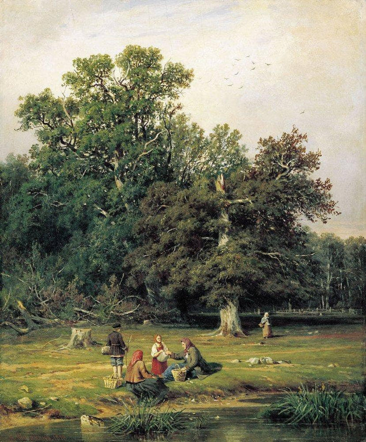 Gathering Mushrooms by Ivan Shishkin — hand-painted botanical oil painting reproduction on canvas