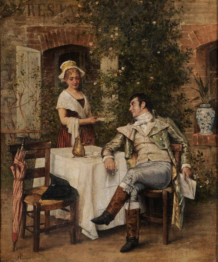 Gentleman Taking Tea in a Courtyard - Maurice Poirson