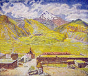 Georgia. Kazbek (day). Georgian Military Road. Mountain and village by Ilya Mashkov — hand-painted architectural oil painting reproduction on canvas